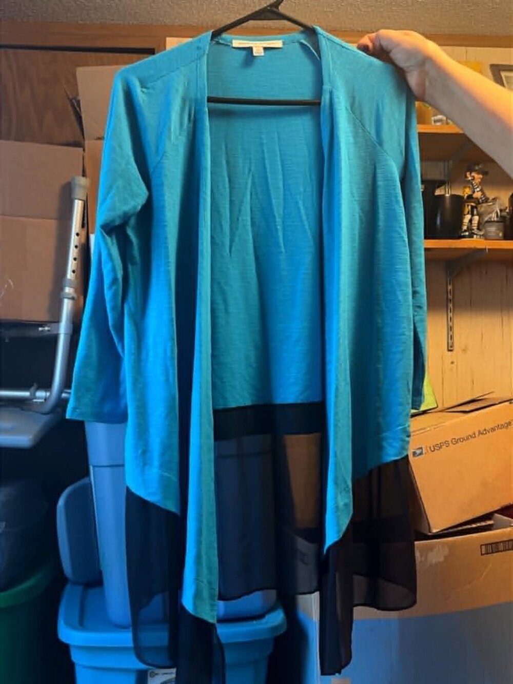 adreinne vittadini open cardigan with sheer bottom xs long sleeve